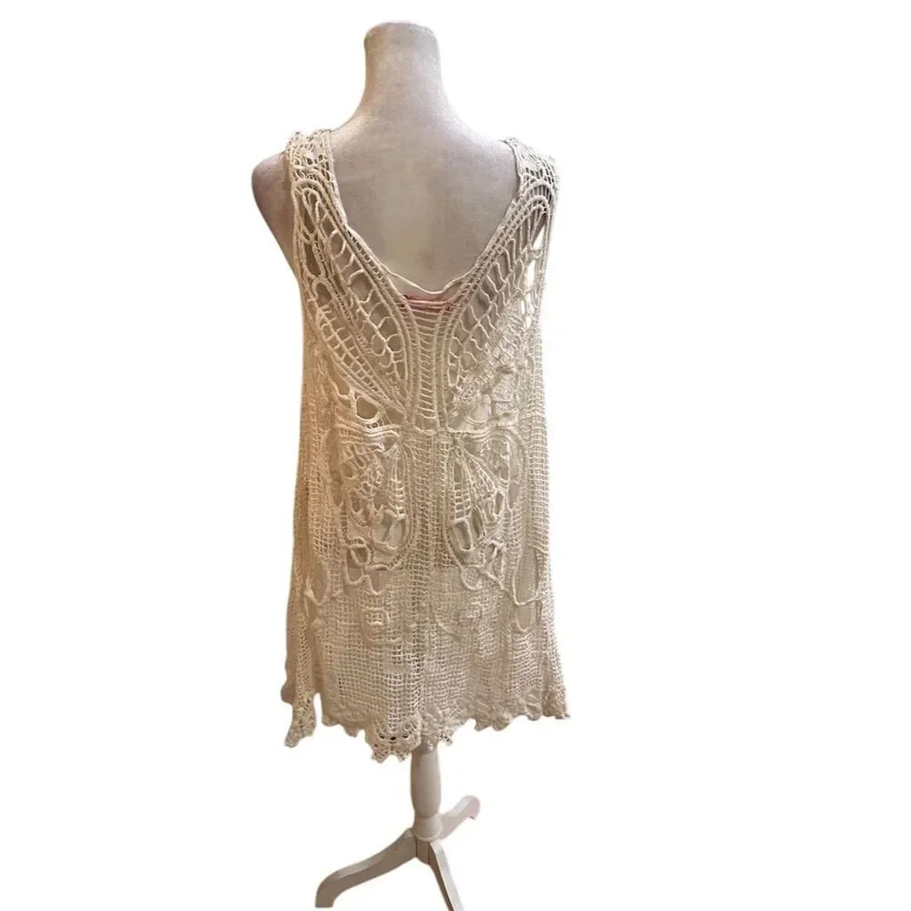 Somya Women's M Beige Butterfly Tunic Dress Cover-Up Beachwear - Picture 4 of 8